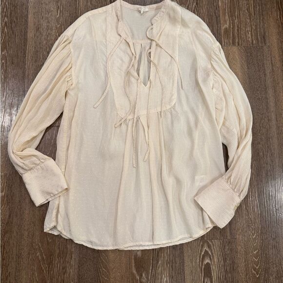 Treasure & Bond Tops - Treasure & Bond Cream Blouse with Ruffle Detail